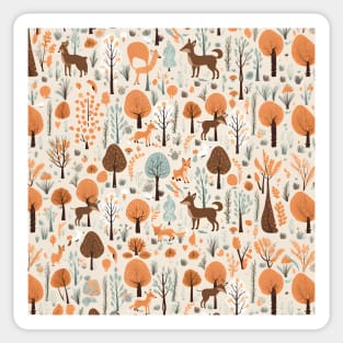 pattern with trees and animals in forest, cute autumn texture Sticker